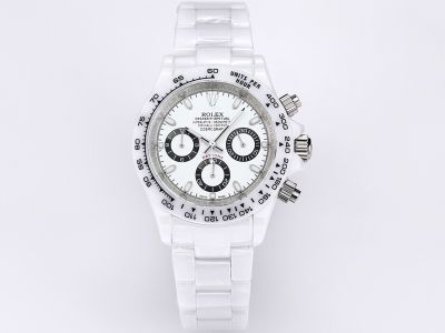 Replace Battery Replica ROLEX Daytona Ceramics Case 43MM diameter Quartz Movement White Watch